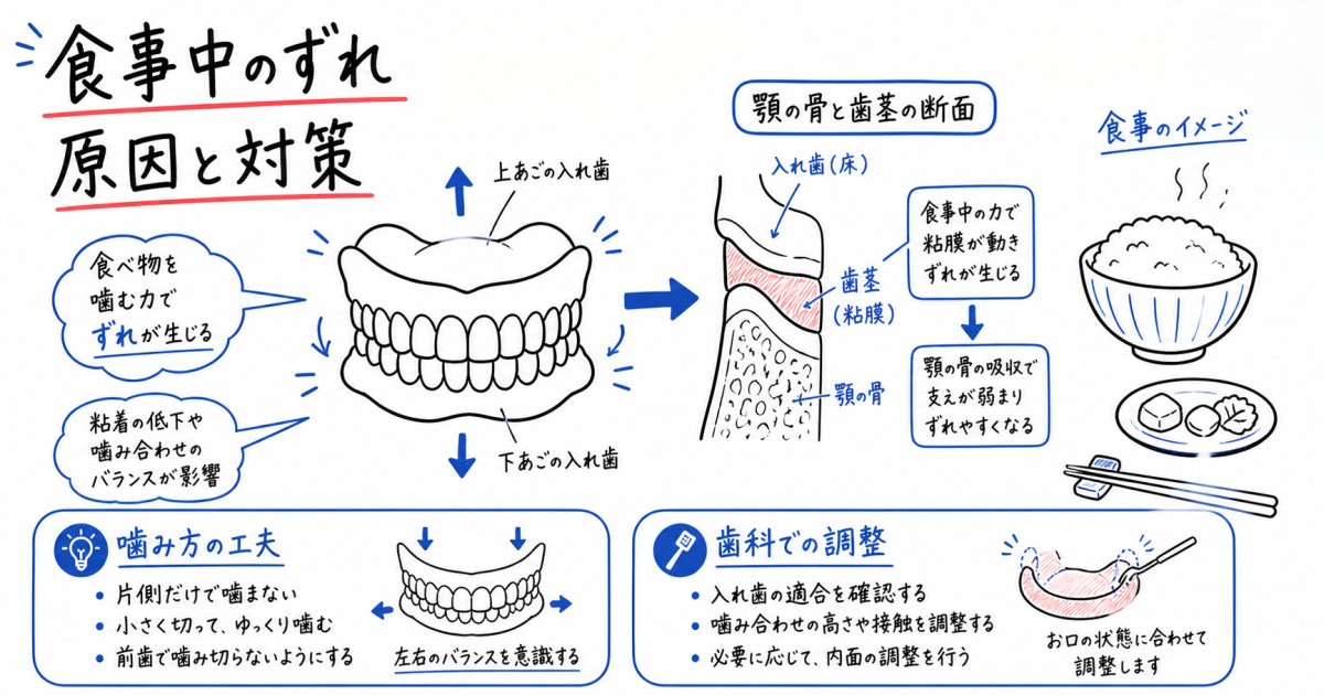 食事中に入れ歯がずれる原因は？外れる悩みを防ぐ食べ方と調整