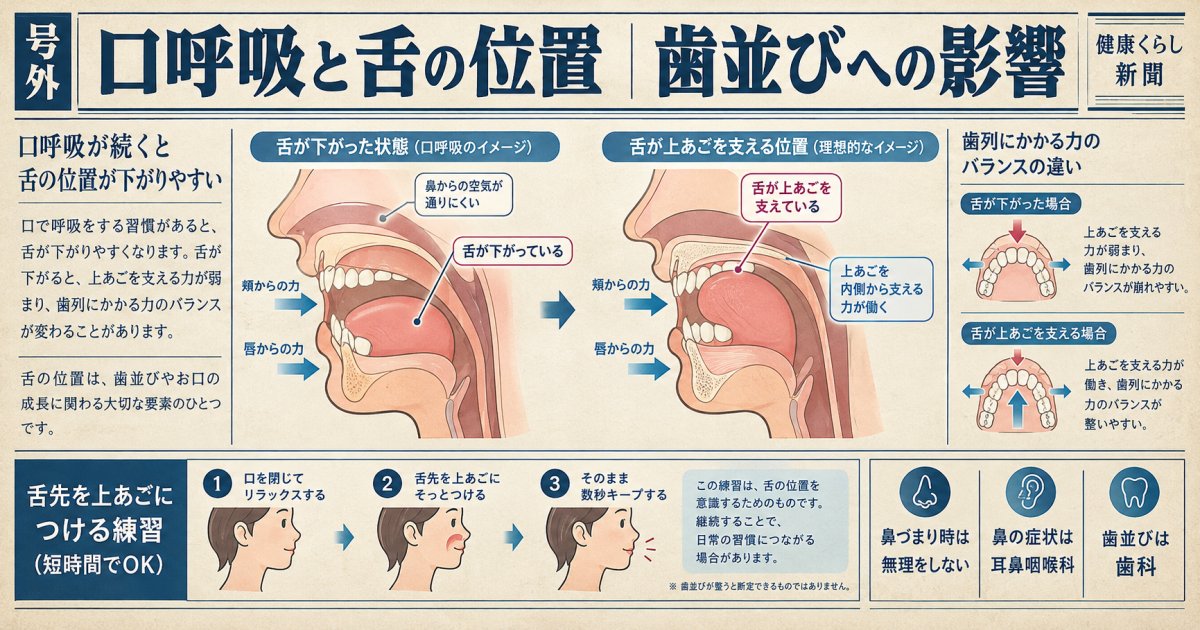 口呼吸で舌の位置が下がると歯並びが悪化する仕組みと改善の練習法